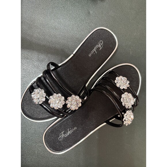 Black Slip on Flower Sandal EU Size 39 - Picture 1 of 2